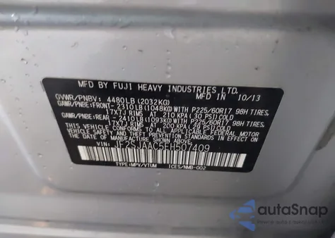 2014 Subaru Forester 2.5I из США, поврежденный, VIN JF2SJAAC5EH507409